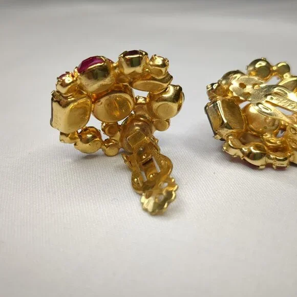 Weisss Pink Rhinestone Earrings Clip Ons - Picture 4 of 5